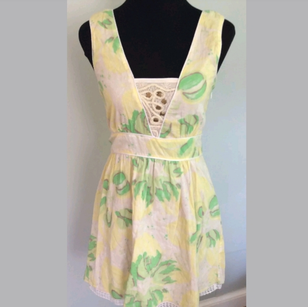 FREE PEOPLE Boho Yellow Dress Size 6 Cotton MINT